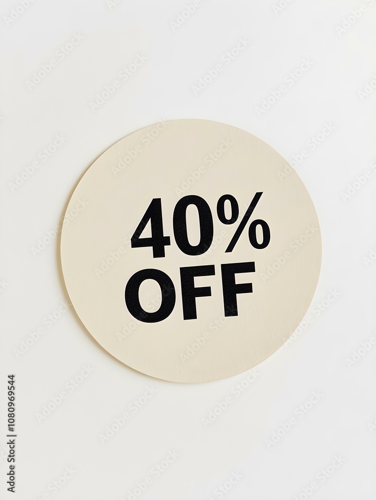 Black '40% OFF' Text on a Ivory Round Paper Note. White Background Black '40% OFF' Text on a Ivory Round Paper Note. White Background