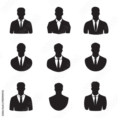 Silhouettes of diverse casual business people standing, walking, men, women full length. Business concept. Black monochrome Vector illustrations isolated on white background.