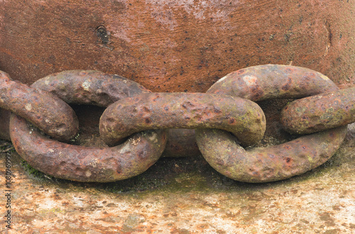 Close-up of Rusty Chain Links in a Junkyard Setting