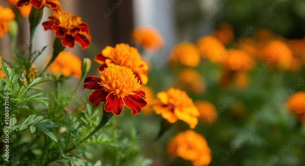 Fototapeta premium Vibrant marigold flowers in summer bloom