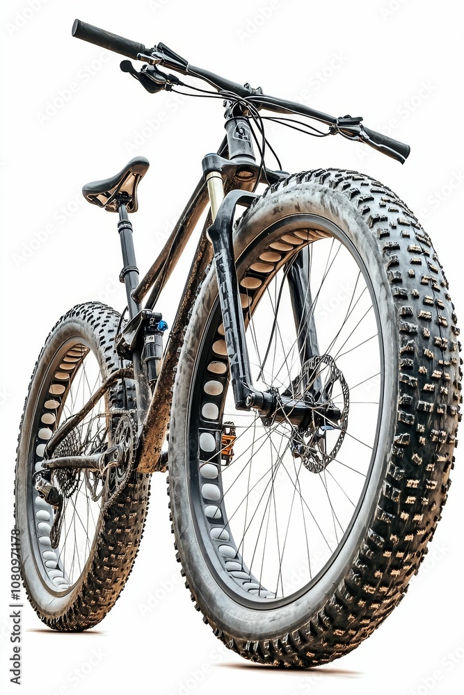 Black mountain bike with large tires. Black mountain bike with large tires.