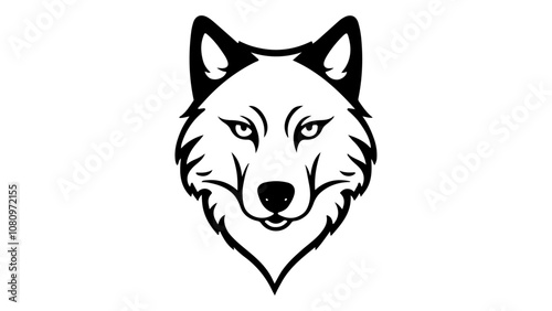 calm and little curious wolf head simple outline vector illustration