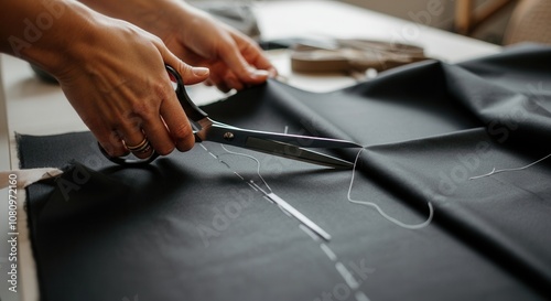 Tailor cutting fabric for custom clothing design