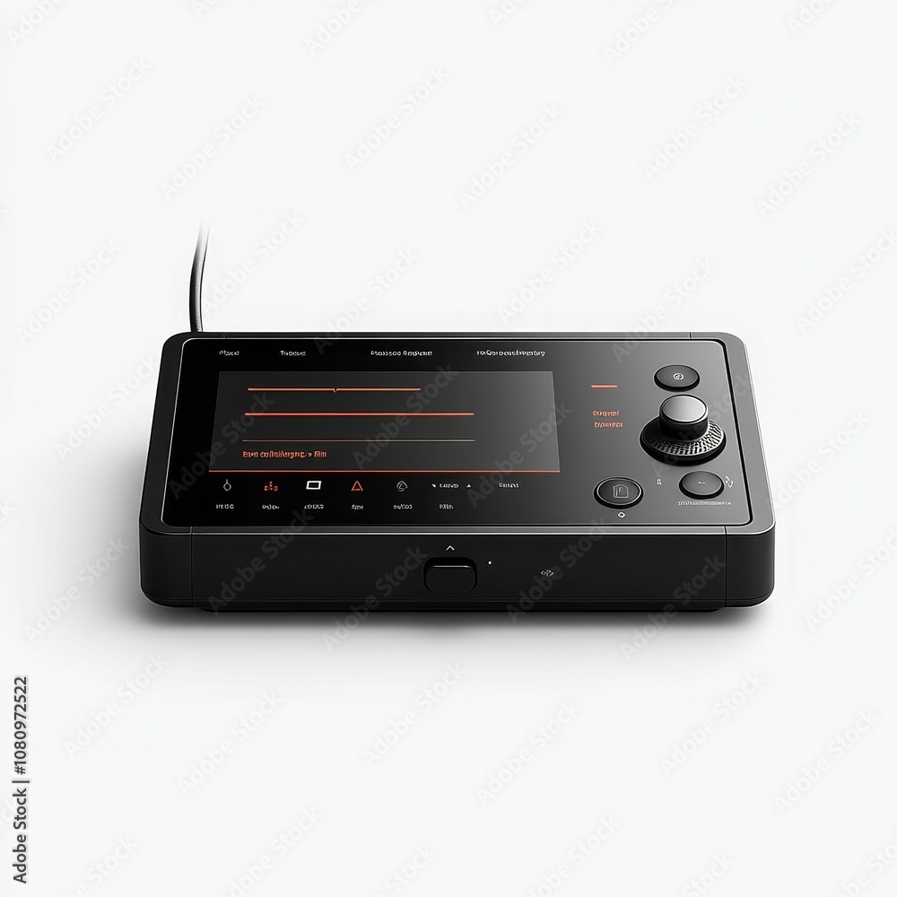 Black electronic device with screen and buttons. Black electronic device with screen and buttons.