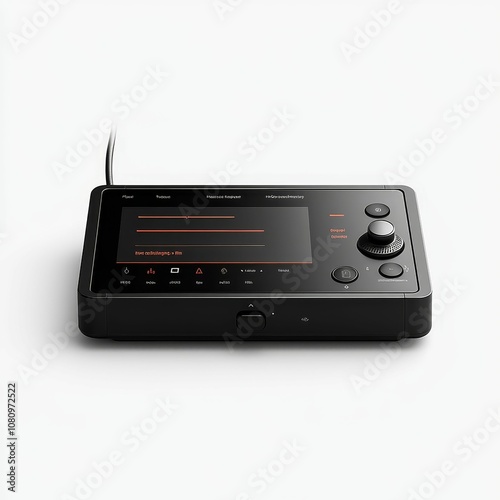 Black electronic device with screen and buttons.