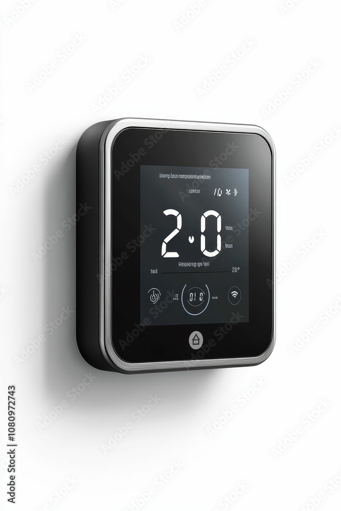 Black digital thermostat with white display. Black digital thermostat with white display.