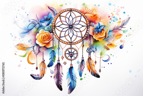 Colors dreamcatcher tattoo on white background. Dreamcatcher tattoo. Tattoo. Dreamcatcher tattoo on skin. Tattoo ideas. For tattoo artists. Tattoo parlor. Love tattoo. Colors ink. Isolated tattoo.	