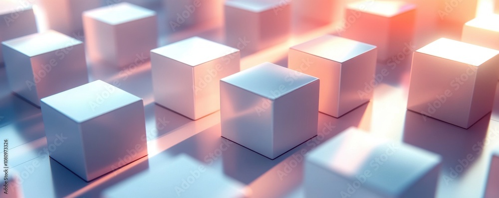 Abstract geometric design with 3D cubes casting shadows on a smooth surface. Abstract geometric design with 3D cubes casting shadows on a smooth surface.