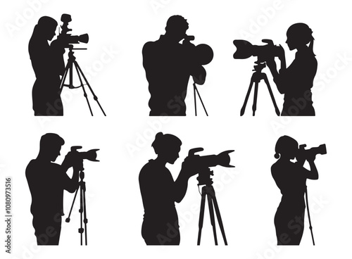 Silhouettes of diverse casual business people standing, walking, men, women full length. Business concept. Black monochrome Vector illustrations isolated on white background.