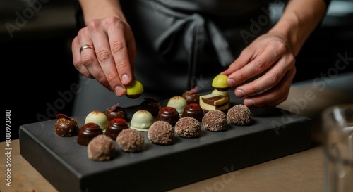 Fototapeta Naklejka Na Ścianę i Meble -  Exquisite chocolate truffles arrangement professional chef