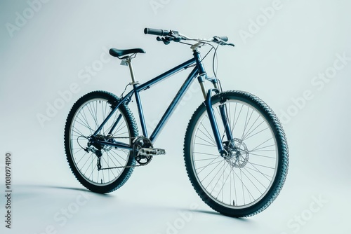 Blue mountain bike on a white background.