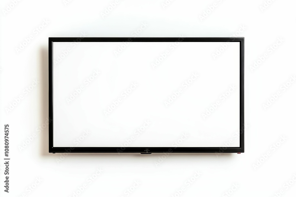 Black flat screen TV on white wall. Black flat screen TV on white wall.