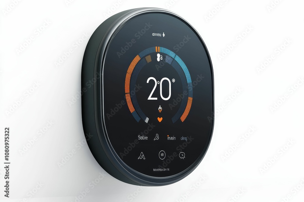 Smart thermostat showing 20 degrees Celsius. Smart thermostat showing 20 degrees Celsius.