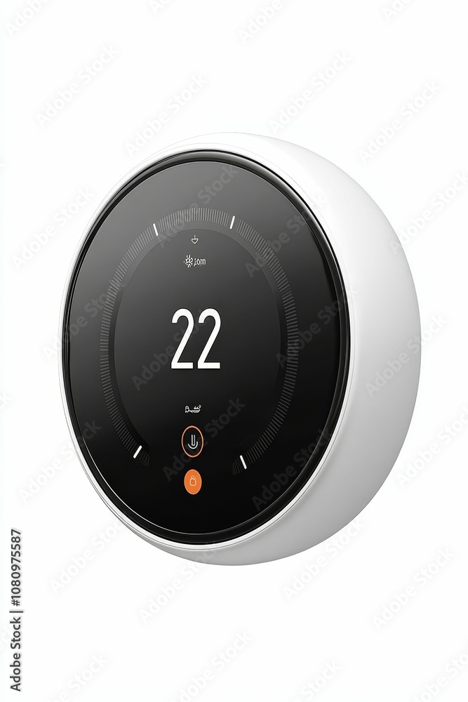 White smart thermostat displaying 22 degrees.