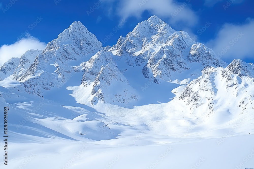 Snow-Covered Mountain Peaks with a Bright Blue Sky Snow-Covered Mountain Peaks with a Bright Blue Sky