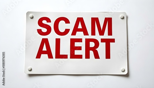 Scam Alert sign isolated on a white background photo