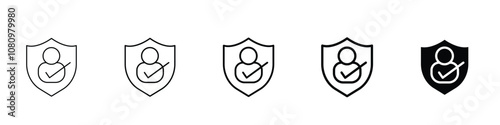 Set 5 authentication icons 1 unexpanded vector 1 silhouette, Vector privacy icon outline shield with user silhouette personal protection symbol security emblem confidentiality assurance sign isolated