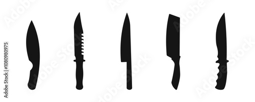 Knife vector icons. Knifes silhouettes. Knife set.