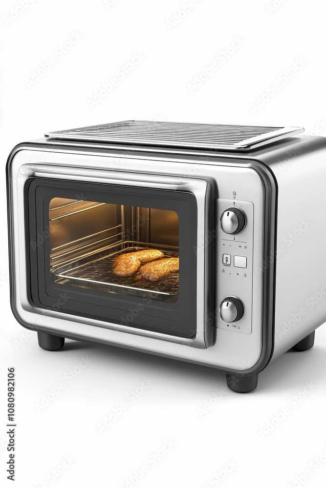 Fototapeta premium A small oven with meat inside baking.