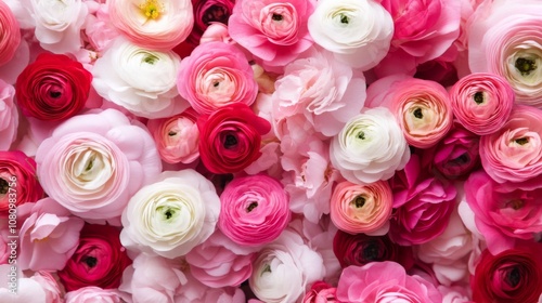 Pink, White, and Red Ranunculus Flowers - Floral Background