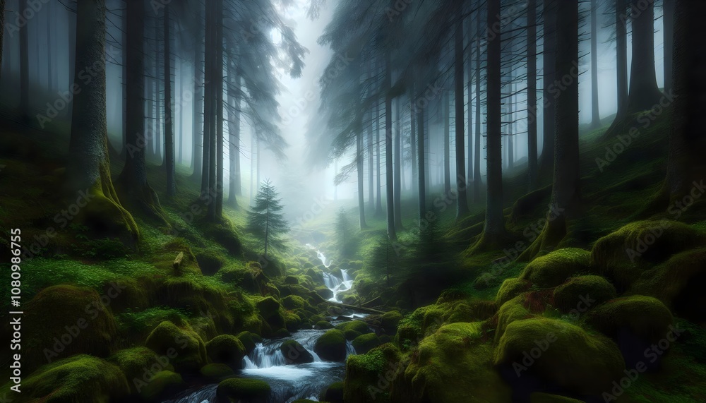 Fototapeta premium fog in the forest, misty morning in the forest, fog in nature