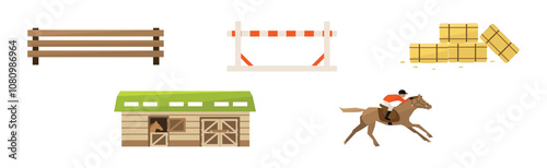 Equestrian Sport Equipment and Horse Riding Gear Vector Set