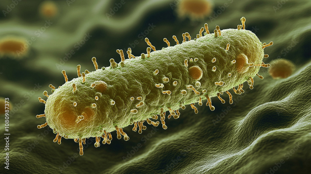 Naklejka premium Ilustracja 3d przedstawiająca komórki bakterii, tło generative ai