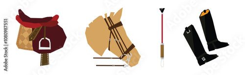 Equestrian Sport Equipment and Horse Riding Gear Vector Set