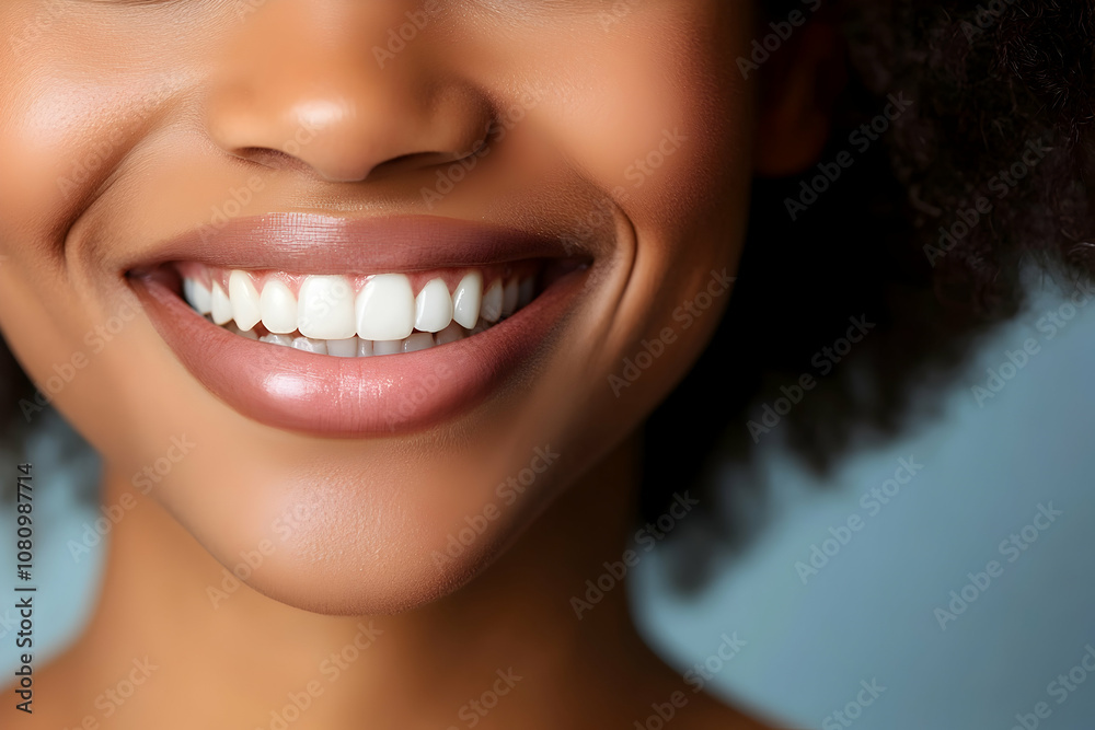 Obraz premium Close-up of an African-American womana??s warm smile, isolated against a simple solid backdrop