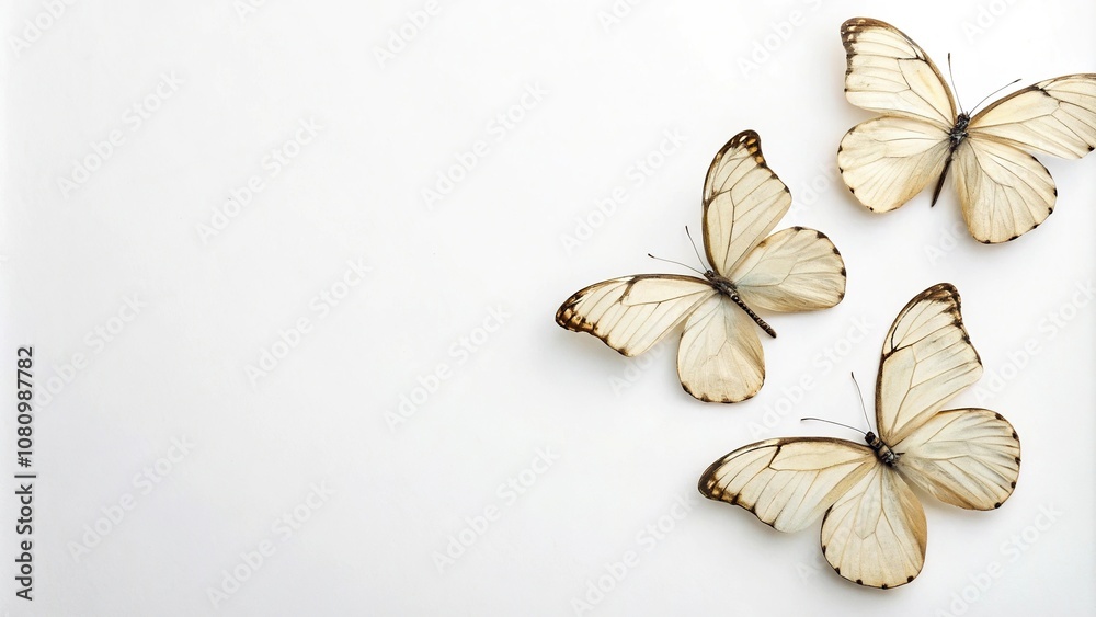 Fototapeta premium Delicate butterflies on white background, beauty, organic, nature, color