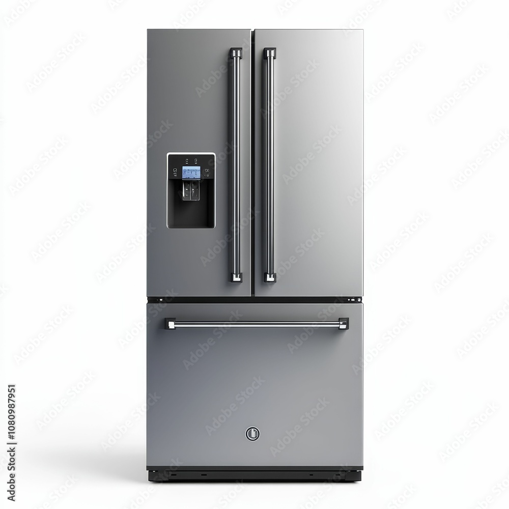Stainless steel refrigerator with ice and water dispenser. Stainless steel refrigerator with ice and water dispenser.