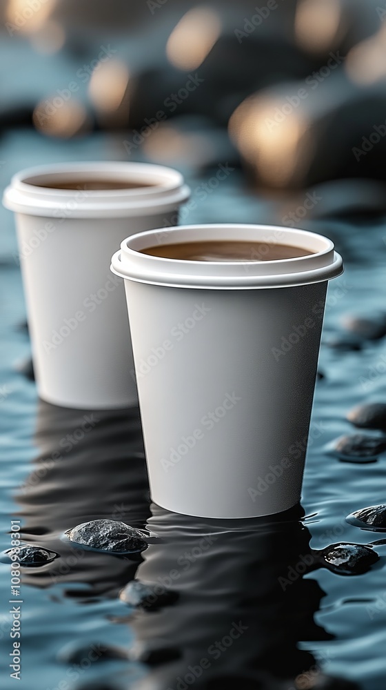 Mockup Coffee Cups Displayed Outdoors Under Soft Lighting for Natural Cafe Branding and Beverage Packaging Inspiration Mockup Coffee Cups Displayed Outdoors Under Soft Lighting for Natural Cafe Branding and Beverage Packaging Inspiration