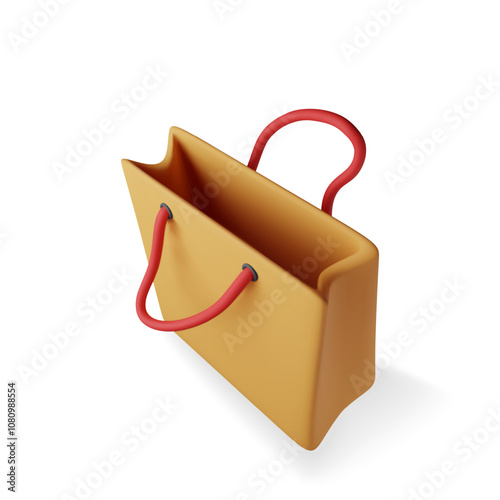 3D shopping bag isolated on white background. Render realistic gift bag. Sale, discount or clearance concept. Online or retail shopping symbol. Fashion handbag. Vector illustration