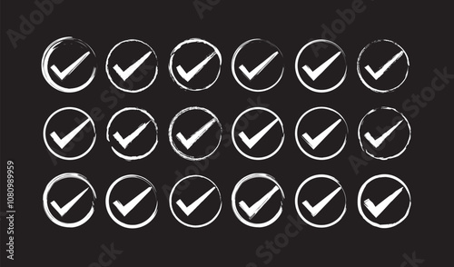 Set of different black check marks vector. Voting vector icon. Choice vector icon. Confirmation symbol set of checkmark icons in square and circle.