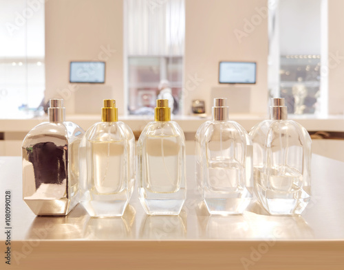 buying perfume, toilet water at cosmetics section in store. choosing cosmetics, perfumes, creams