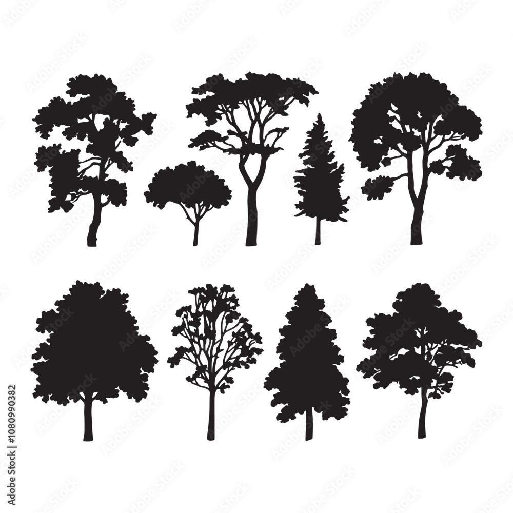 Fototapeta premium Vector art silhouette tree set