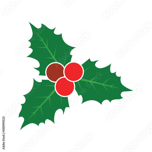 Christmas holly berry leaves. Flat vector illustration.