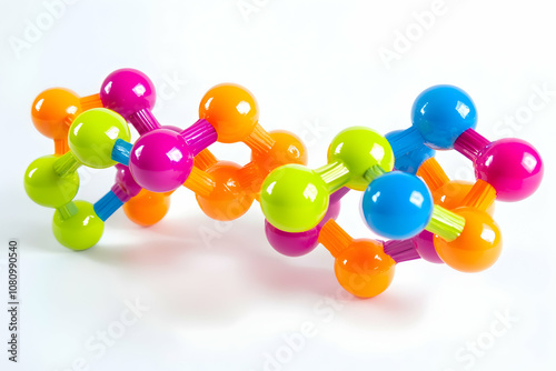 DNA molecule model, vibrant colors on a white background, genetic science concept