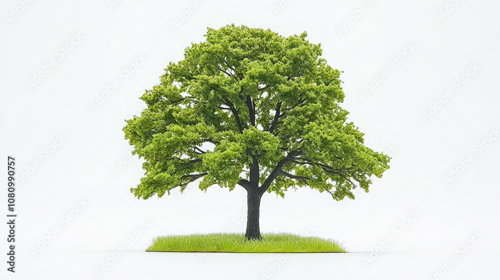 Lush Green Tree Isolated on White Background with Vibrant Foliage and Grass, Representing Nature's Beauty, Growth, and Environmental Wellness Lush Green Tree Isolated on White Background with Vibrant Foliage and Grass, Representing Nature's Beauty, Growth, and Environmental Wellness