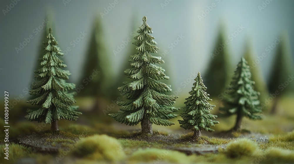 Detailed Miniature Forest Scene with Varied Pine Trees Displaying Natural Green Shades and Textures in a Calm, Tranquil Environment Ideal for Relaxation or Nature Projects Detailed Miniature Forest Scene with Varied Pine Trees Displaying Natural Green Shades and Textures in a Calm, Tranquil Environment Ideal for Relaxation or Nature Projects