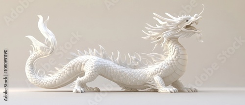 Elegant white dragon sculpture in a dynamic pose.