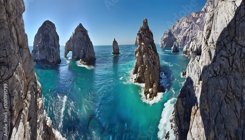 Rugged Coastline of Cabo San Lucas with Iconic Rock Formations, Including El Arco