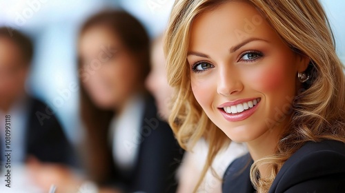 Young Businesswoman Engaging with Her Team During Meeting at Modern Office, Encouraging Collaboration and Innovative Ideas for Business Success