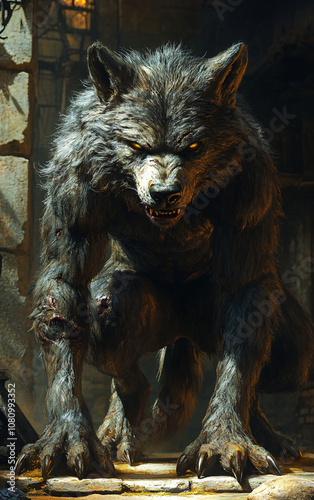 Adolescent Werewolf with Gaunt and Lanky Build in a Dark Fantasy Setting, Capturing Intensity and Mystery photo