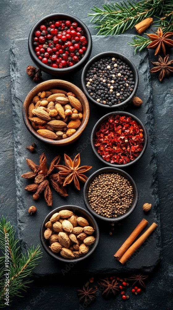 Aromatic Spice Collection on Dark Slate Board