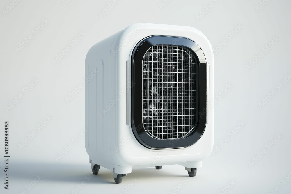 White portable air conditioner with wheels. White portable air conditioner with wheels.