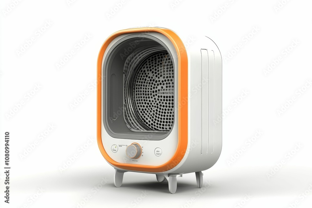 White and orange electric heater with knob. White and orange electric heater with knob.