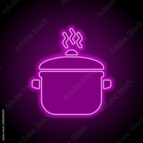 Pot simple icon vector. Flat design. Purple neon on black background