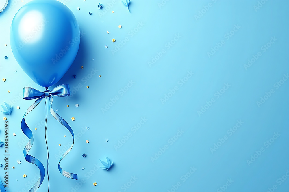 Elegant blue ballon and ribbon Happy Birthday celebration card banner template background Elegant blue ballon and ribbon Happy Birthday celebration card banner template background
