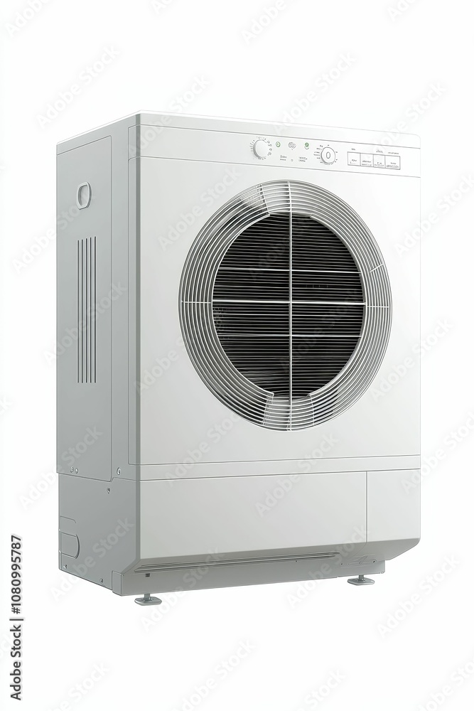 White air conditioner with a round vent. White air conditioner with a round vent.